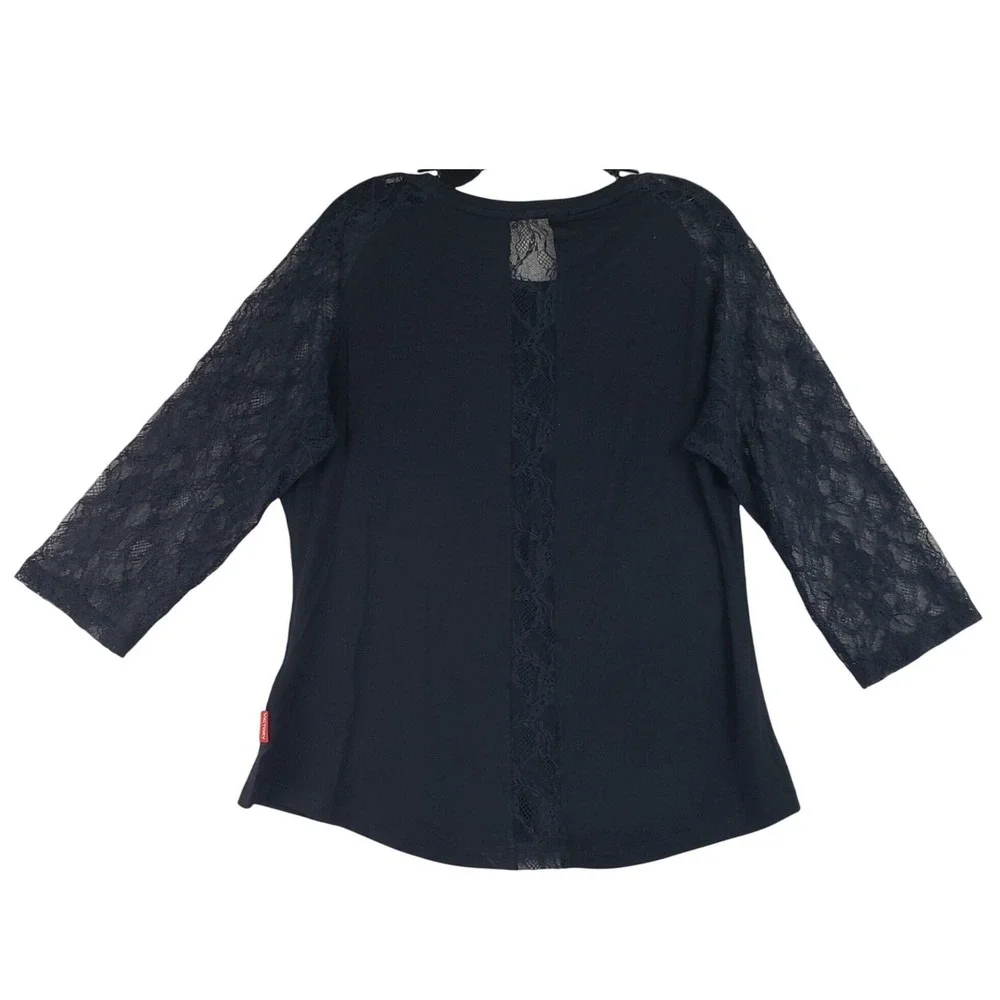 Victory Motorcycles Tee Women XL Black Lace Sleeve Biker Edgy Graphic Shirt